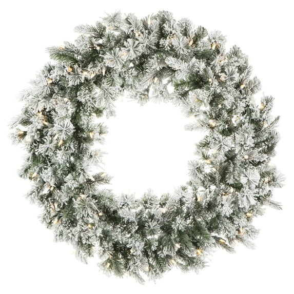 Vickerman 36" Flocked Kiana Artificial Christmas Wreath, Warm White Dura-Lit® LED Mini Lights