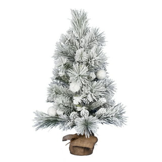 Yirtree 34/40/55/56PCS Mini Pine Trees Frosted Sisal Trees with Wood Base  Bottle Brush Trees Plastic Winter Snow Ornaments Tabletop Trees for