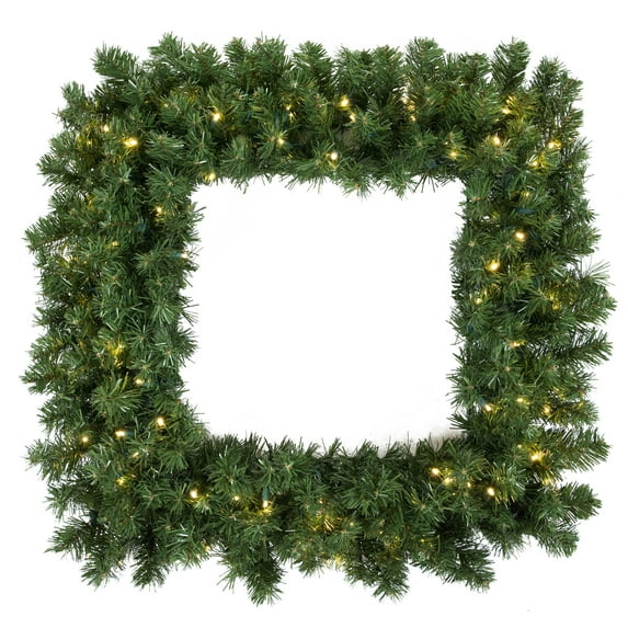 Vickerman 36" Grand Teton Artificial Christmas Square Wreath, Clear Dura-lit Incandescent Mini Lights - Faux Chistmas Wreath - Indoor Seasonal Home Decor