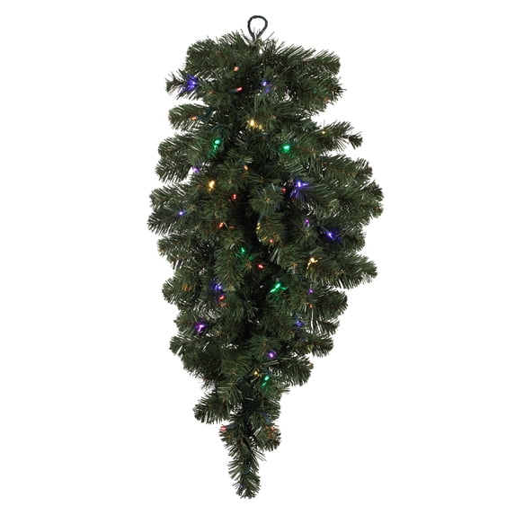 Vickerman 36" Oregon Fir Artificial Christmas Teardrop, Multi-colored Single Mold LED Wide Angle Lights - Faux Fir Christmas Teardrop - Indoor Seasonal Home Wall Decor