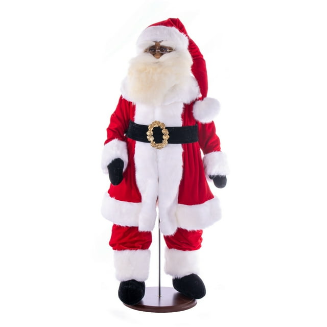 Vickerman 36" Red Traditional Velvet Dark Complexion Santa Doll with Stand. This Santa has glasses, stand is removeable.