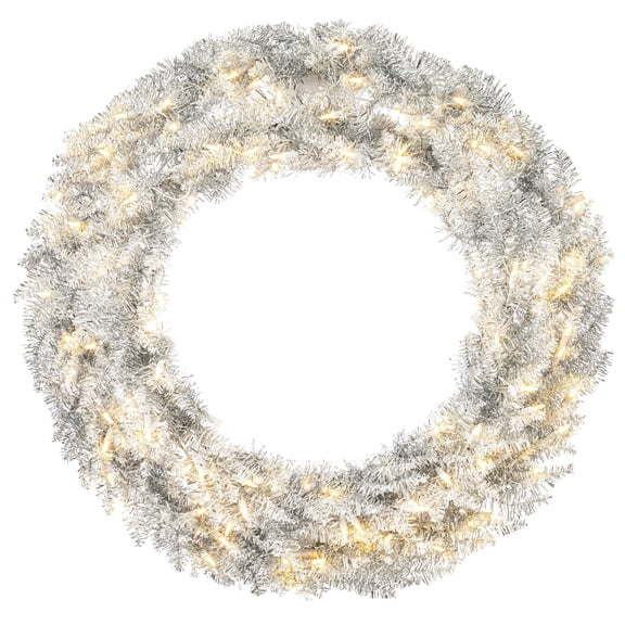 Vickerman 36" Silver Fir Artificial Christmas Wreath, Warm White Dura-Lit LED lights.