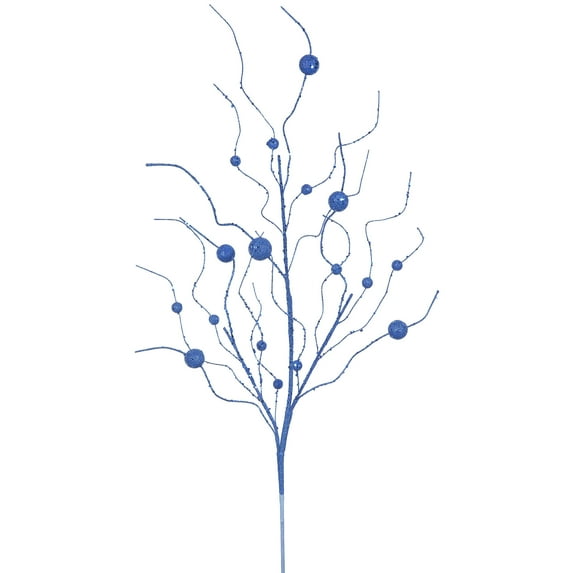 Vickerman 37" Blue Glitter Ball Artificial Christmas Spray. Includes 6 sprays per pack.