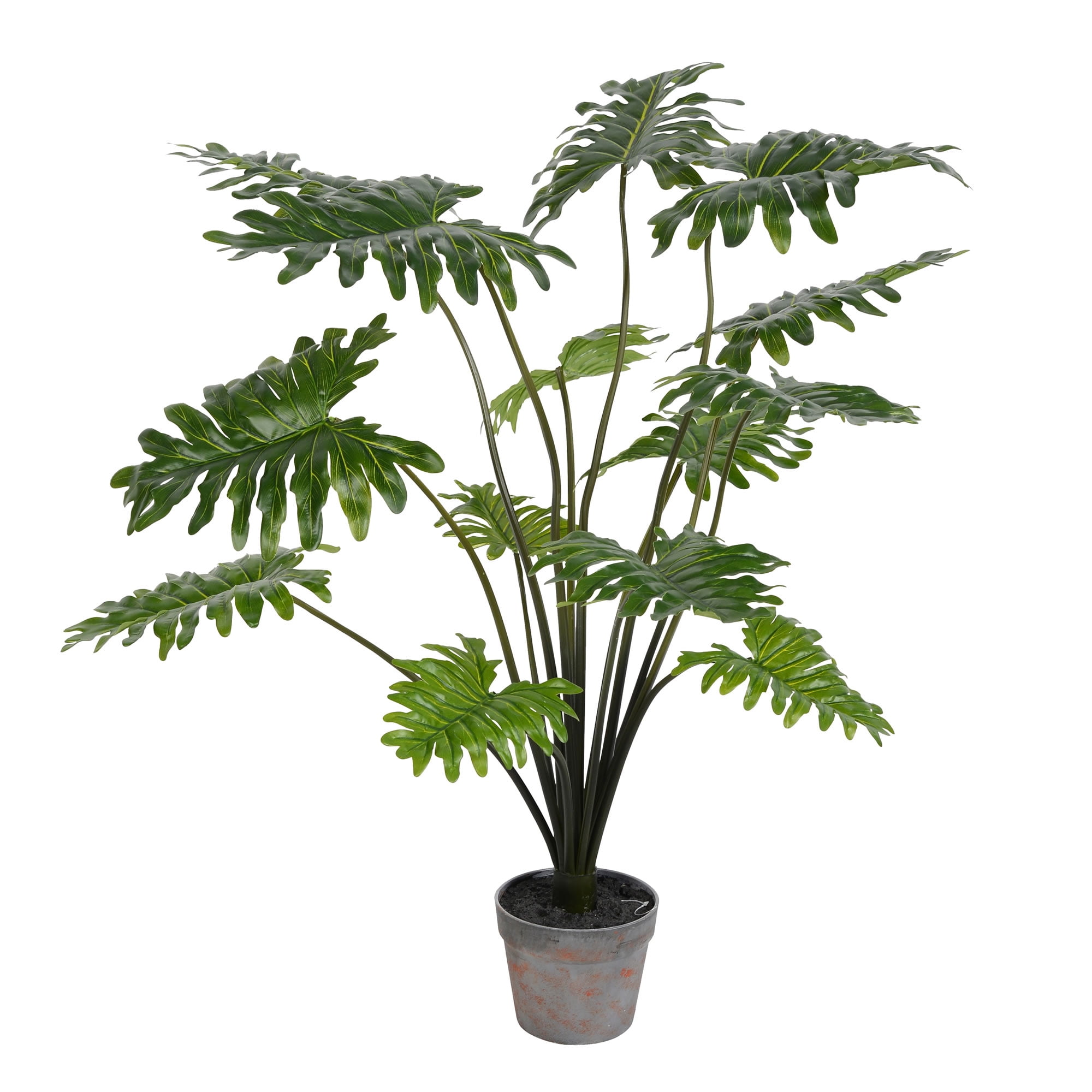 Tiny Green Faux Philodendron in Black Plastic Pot