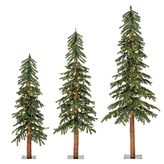 Vickerman 4' 5' 6' Natural Alpine Artificial Christmas Tree Set, Warm White LED Lights, Set of 3