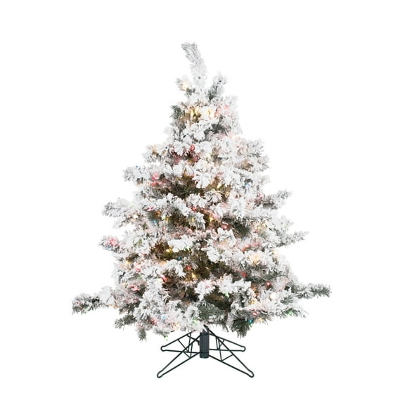 Vickerman 4.5' Flocked Alaskan Pine Artificial Christmas Tree, Multi-Colored LED Dura-Lit lights