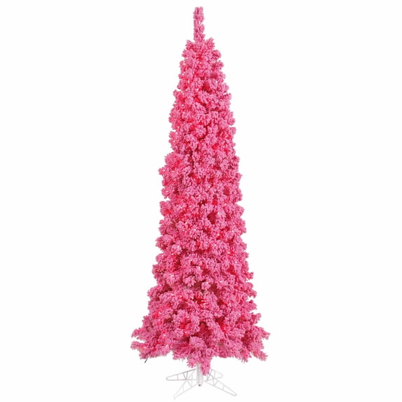 Vickerman 4.5' Flocked Pink Pencil Fir Artificial Christmas Tree, Pink Dura-lit LED Lights
