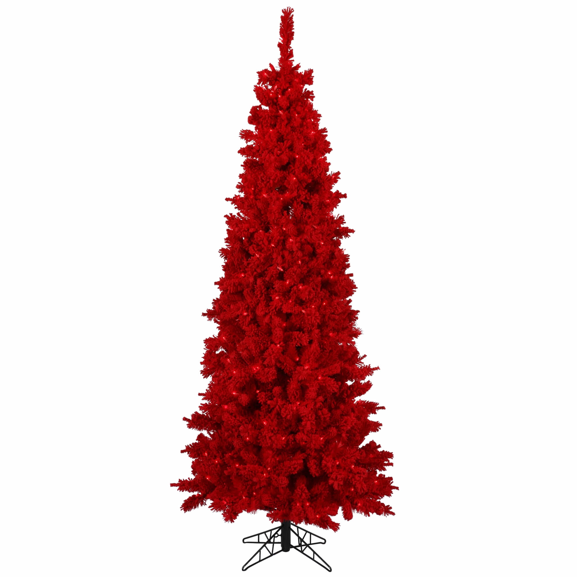 Vickerman 4.5' Flocked Red Slim Fir Artificial Christmas Tree, Red Dura-lit LED Lights