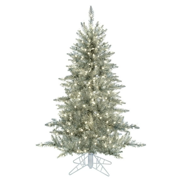 Vickerman 4.5' Silver Tinsel Fir Artificial Christmas Tree, Warm White Dura-lit LED Lights