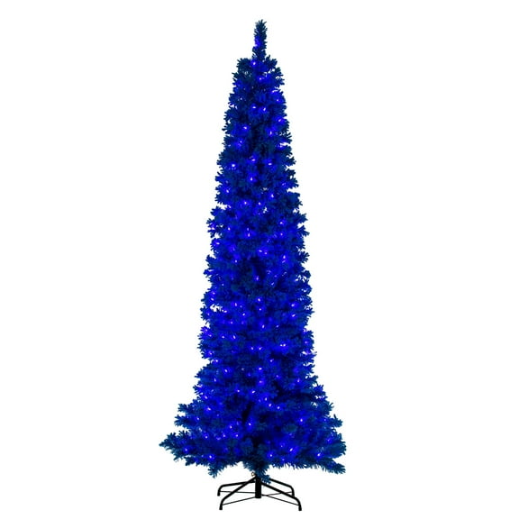 Vickerman 4.5' x 19" Flocked Turquoise Pencil Christmas Tree, Dura-Lit® Turquoise LED Mini Lights.