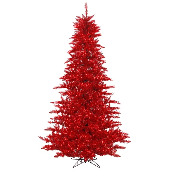 Vickerman 4.5' x 34" Tinsel Red Fir Artificial Christmas Tree, Red Dura-lit LED Lights
