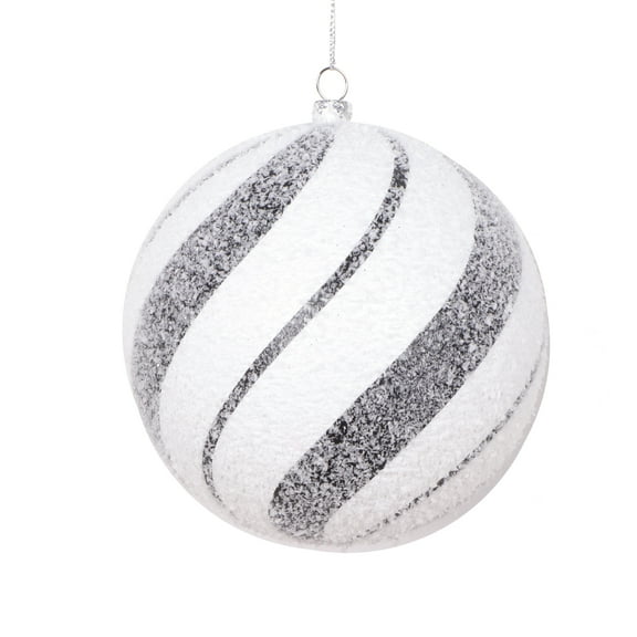 Vickerman 4.7" White Black Swirl Ball Ornament, 3 per bag.