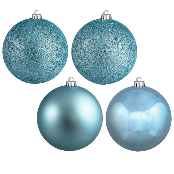 Vickerman 4.75" Baby Blue 4-Finish Ball Ornament Assortment, 4 per Box