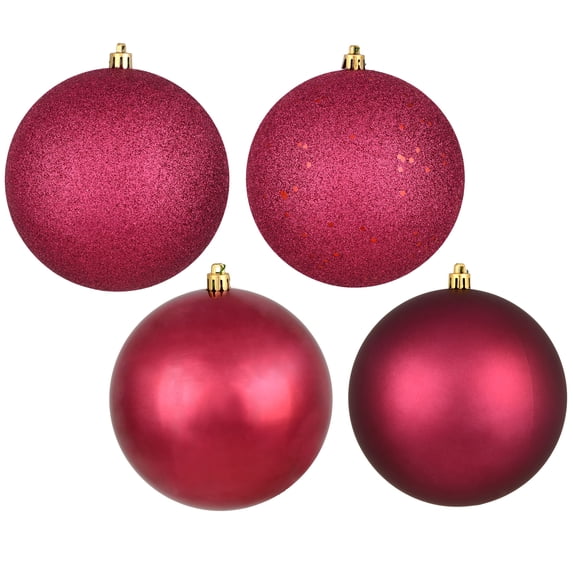 Vickerman 4.75" Berry Red 4-Finish Ball Ornament Assortment, 4 per Box