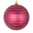 thumbnail image 1 of Vickerman 4.75" Berry Red Candy Finish Ball Ornament with Glitter Lines, 4 per Bag, 1 of 2