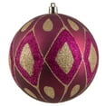 thumbnail image 1 of Vickerman 4.75" Berry Red Matte Ball with Glitter Diamond Pattern. Add variety and sparkle to your holiday arrangement with this matte ornament that features a glitter pattern. Includes 4 pieces per b, 1 of 5