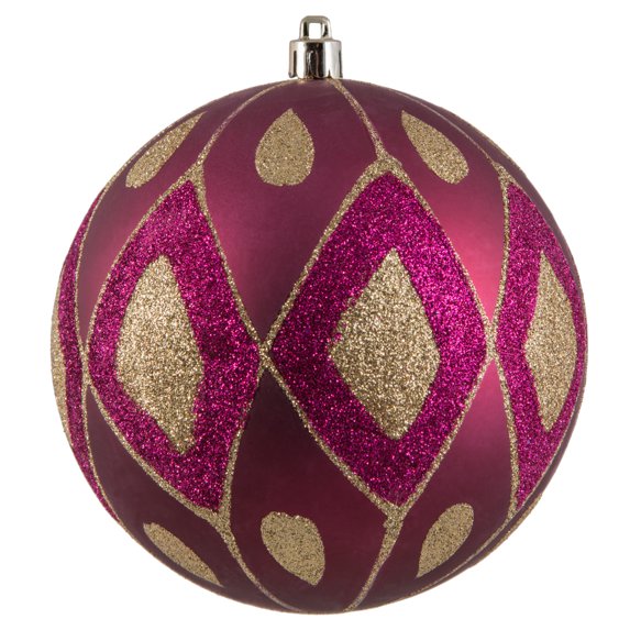 Vickerman 4.75" Berry Red Matte Ball with Glitter Diamond Pattern. Add variety and sparkle to your holiday arrangement with this matte ornament that features a glitter pattern. Includes 4 pieces per b