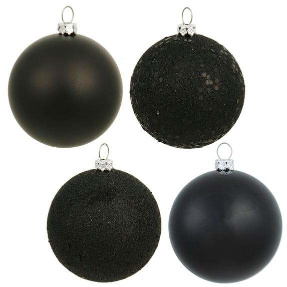 Vickerman 4.75" Black 4-Finish Ball Ornament Assortment, 4 per Box