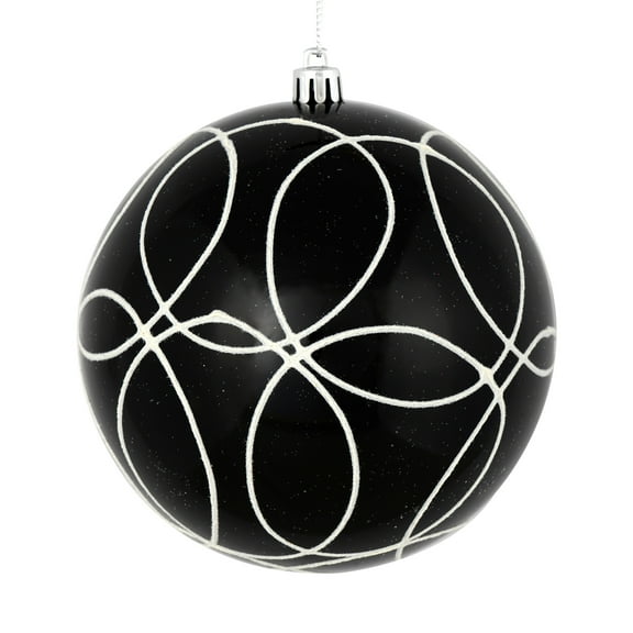 Vickerman 4.75" Black Candy Ornament with Circle Glitter Pattern, 4 per Bag