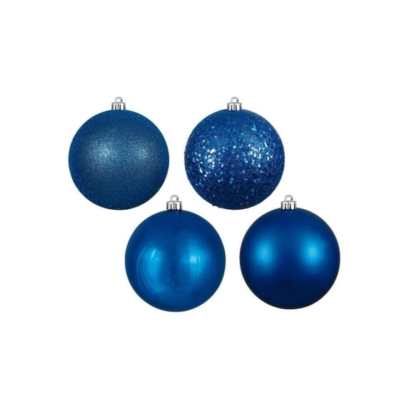 Vickerman 4.75" Blue 4-Finish Ball Ornament Assortment, 4 per Box