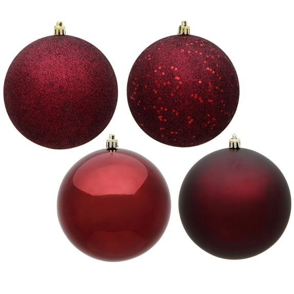 Vickerman 4.75" Burgundy 4-Finish Ball Ornament Assortment, 4 per Box