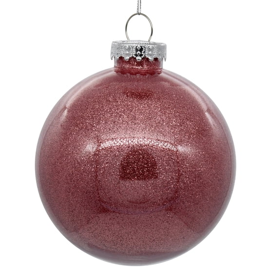 Vickerman 4.75" Clear Ball Christmas Ornament with Mauve Glitter Interior, 4 Pieces per bag
