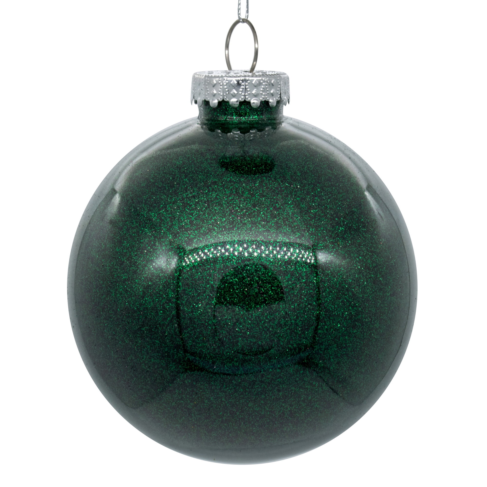 Vickerman 4.75" Clear Ball Christmas Ornament with Midnight Green Glitter Interior, 4 Pieces per bag