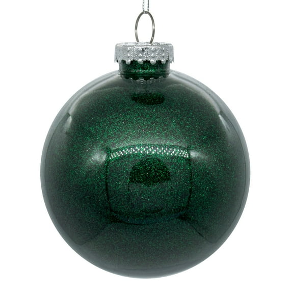 Vickerman 4.75" Clear Ball Christmas Ornament with Midnight Green Glitter Interior, 4 Pieces per bag