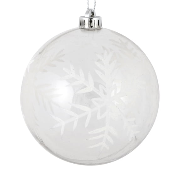 Vickerman 4.75" Clear Ball Ornament with White Glitter Snowflake, 4 per Box