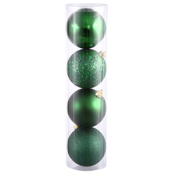 Vickerman 4.75" Emerald 4-Finish Ball Ornament Assortment, 4 per Box