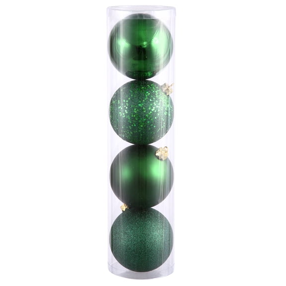 Vickerman 4.75" Emerald 4-Finish Ball Ornament Assortment, 4 per Box