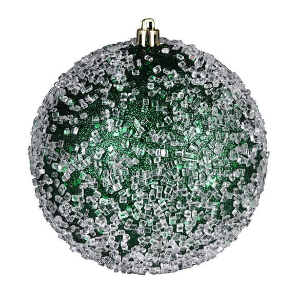 Vickerman 4.75" Emerald Glitter Hail Ball Ornament. Includes 4 pieces per bag.