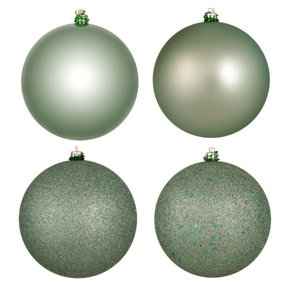 Vickerman 4.75" Frosty Mint 4-Finish Ball Ornament Assortment, 4 per Box