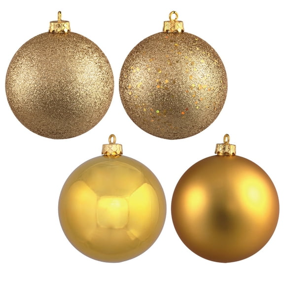 Vickerman 4.75" Gold 4-Finish Ball Ornament Assortment, 4 per Box