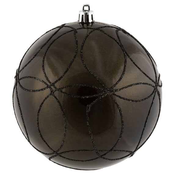 Vickerman 4.75" Gunmetal Candy Ornament with Circle Glitter Pattern, 4 per Bag