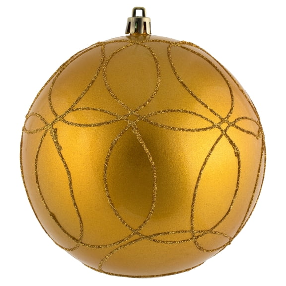 Vickerman 4.75" Honey Gold Candy Ornament with Circle Glitter Pattern, 4 per Bag