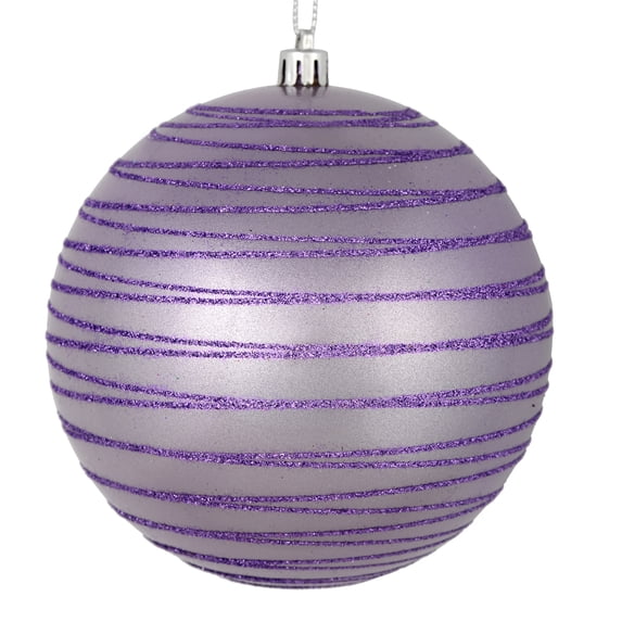 Vickerman 4.75" Lavender Candy Finish Ball Ornament with Glitter Lines, 4 per Bag