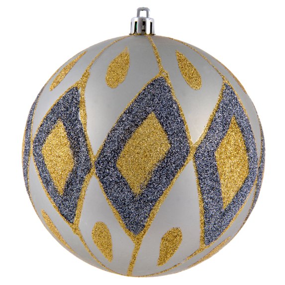 Vickerman 4.75" Limestone Matte Ball with Glitter Diamond Pattern. Add variety and sparkle to your holiday arrangement with this matte ornament that features a glitter pattern. Includes 4 pieces per b