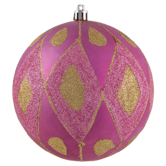 Vickerman 4.75" Mauve Matte Ball with Glitter Diamond Pattern. Add variety and sparkle to your holiday arrangement with this matte ornament that features a glitter pattern. Includes 4 pieces per bag.