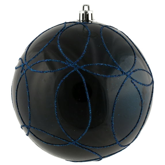 Vickerman 4.75" Midnight Blue Candy Ornament with Circle Glitter Pattern, 4 per Bag