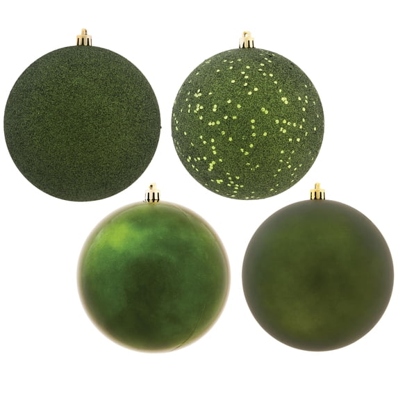 Vickerman 4.75" Moss Green 4-Finish Ball Ornament Assortment, 4 per Box