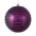thumbnail image 1 of Vickerman 4.75" Plum Candy Finish Ball Ornament with Glitter Lines, 4 per Bag, 1 of 2