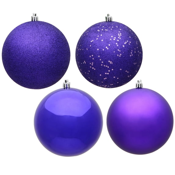 Vickerman 4.75" Purple 4-Finish Ball Ornament Assortment, 4 per Box