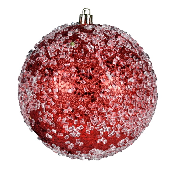 Vickerman 4.75" Red Glitter Hail Ball Ornament, 4 per Bag