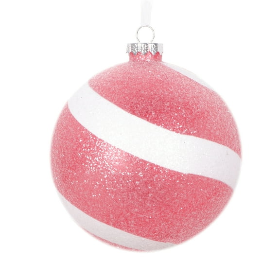 Vickerman 4.75" Red and White Swirl Sugar Glitter Ball Ornament, 3 per bag.