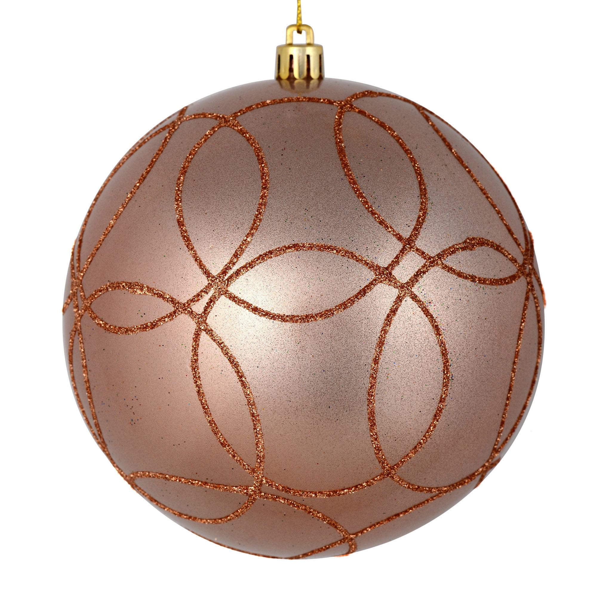Vickerman 4.75" Rose Gold Candy Ornament with Circle Glitter Pattern, 4 per Bag