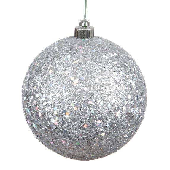 Vickerman 4.75" Silver Sequin Ball Ornament, 4 per Bag