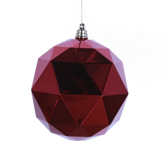 Vickerman 4.75" Wine Geometric Ball Ornament Featuring a Shiny Finish. Comes 4 per bag