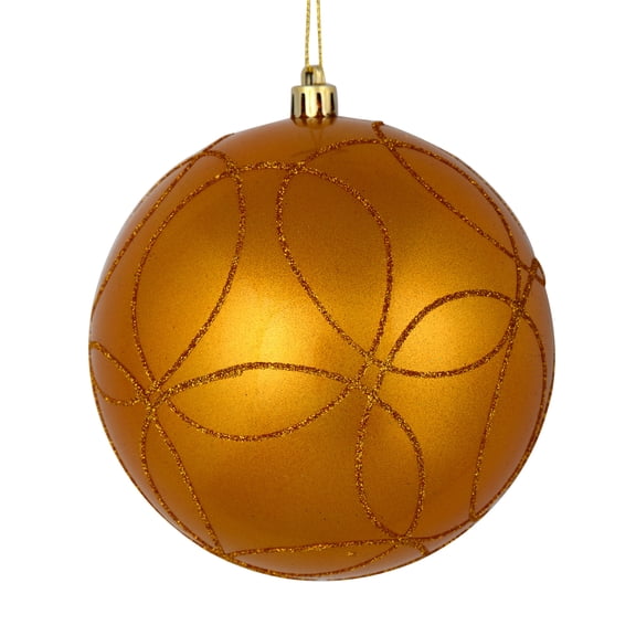 Vickerman 4" Antique Gold Candy Finish Ornament with Circle Glitter Pattern, 4 per Bag