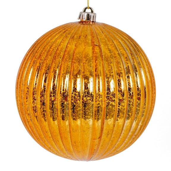 Vickerman 4" Antique Gold Shiny Lined Mercury Ball Ornament, 6 per bag.